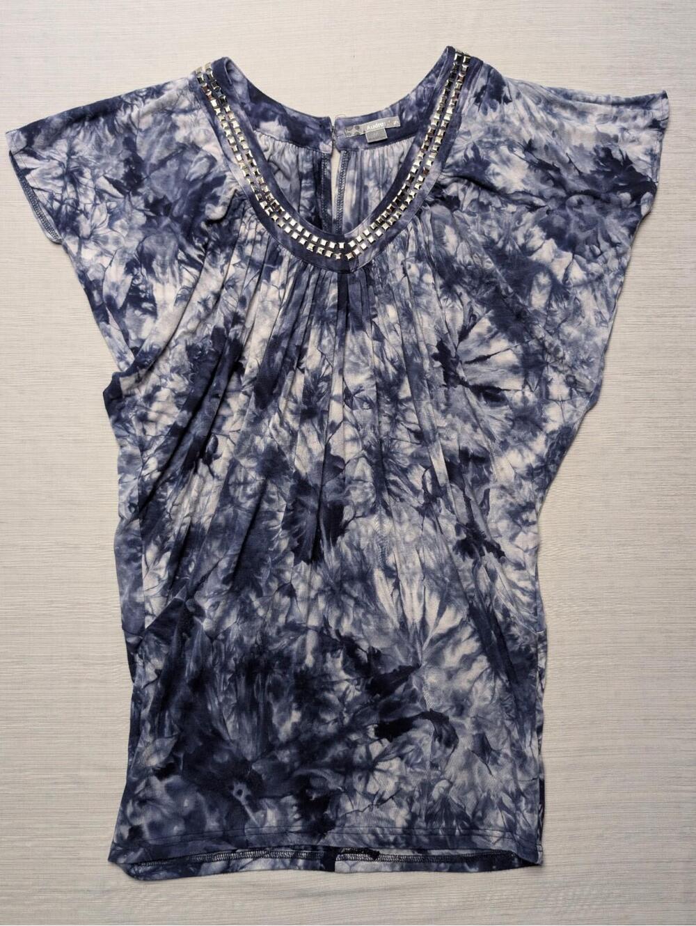 Audrey Ann Studded Neck Tie Dye Fitted Mini Shirt Dress With Pockets Medium
